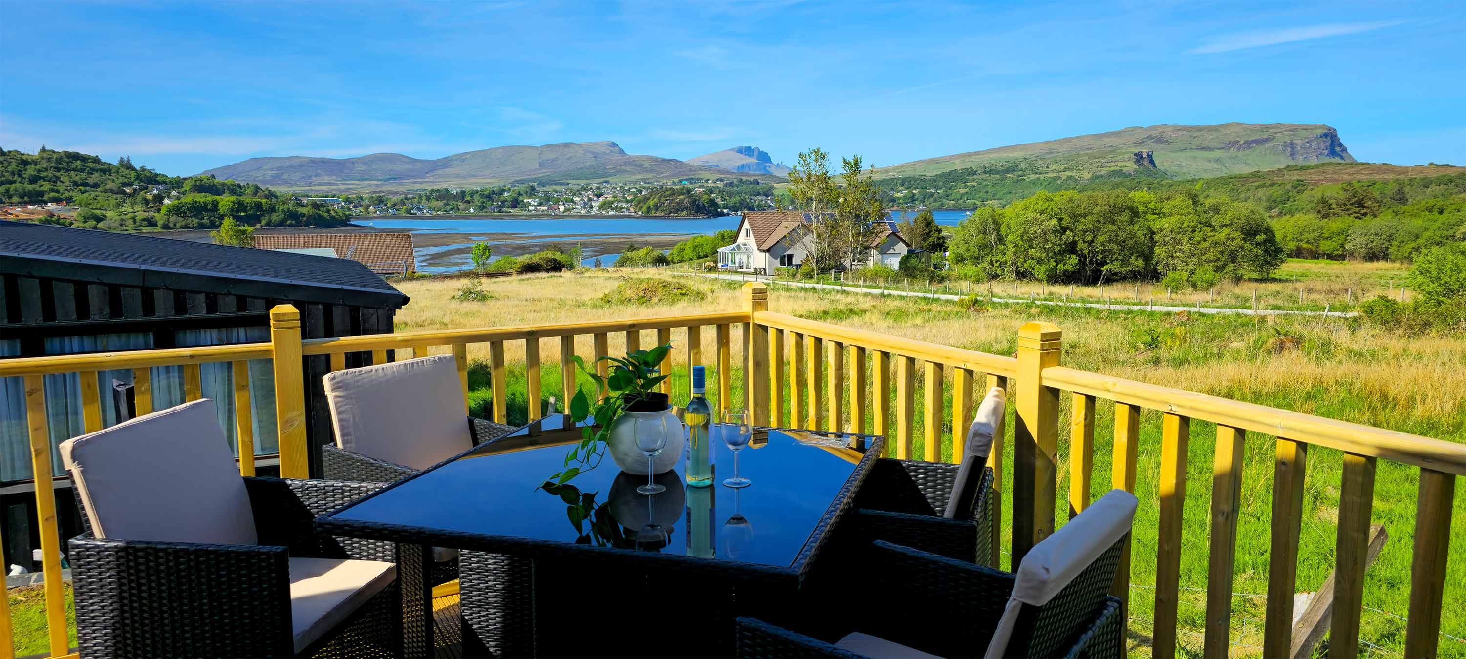 Stay in total comfort at our Glamaig Caravan on the Isle of Skye with open plan design and WIFI internet and enjoy sea views